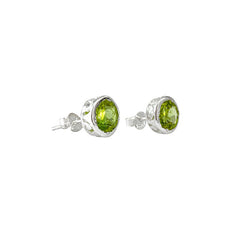 925 Sterling Silver Round Peridot Earrings Green Gemstone Studs for Women