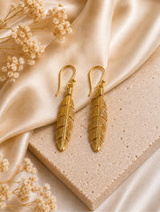 925 Sterling Silver Gold Plated Long Leaf Drop Earrings