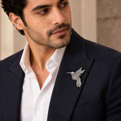 925 Silver Hummingbird Brooch Intricate Filigree Openwork Design with C-Clasp Locking Pin Closure