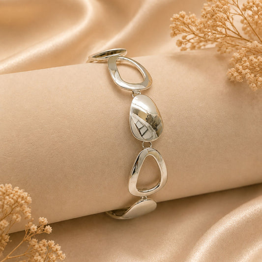925 Sterling Silver Bracelet Geometric Link with Toggle Clasp Closure