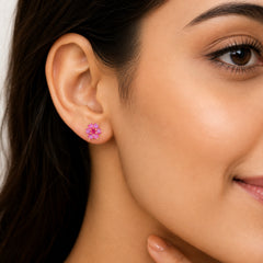 Chameli – Flower Ruby Gold-Plated Silver Stud Earrings