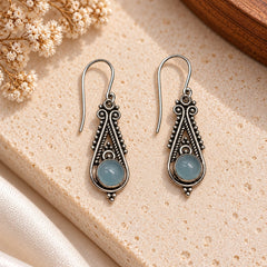 FUSIONARI 925 Sterling Silver Blue Chalcedony Teardrop Earrings