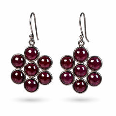Kusuma - Garnet Silver Flower Cluster Earrings
