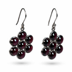 Kusuma - Garnet Silver Flower Cluster Earrings