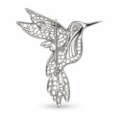 925 Silver Hummingbird Brooch Intricate Filigree Openwork Design with C-Clasp Locking Pin Closure