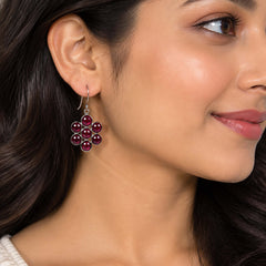 Kusuma - Garnet Silver Flower Cluster Earrings