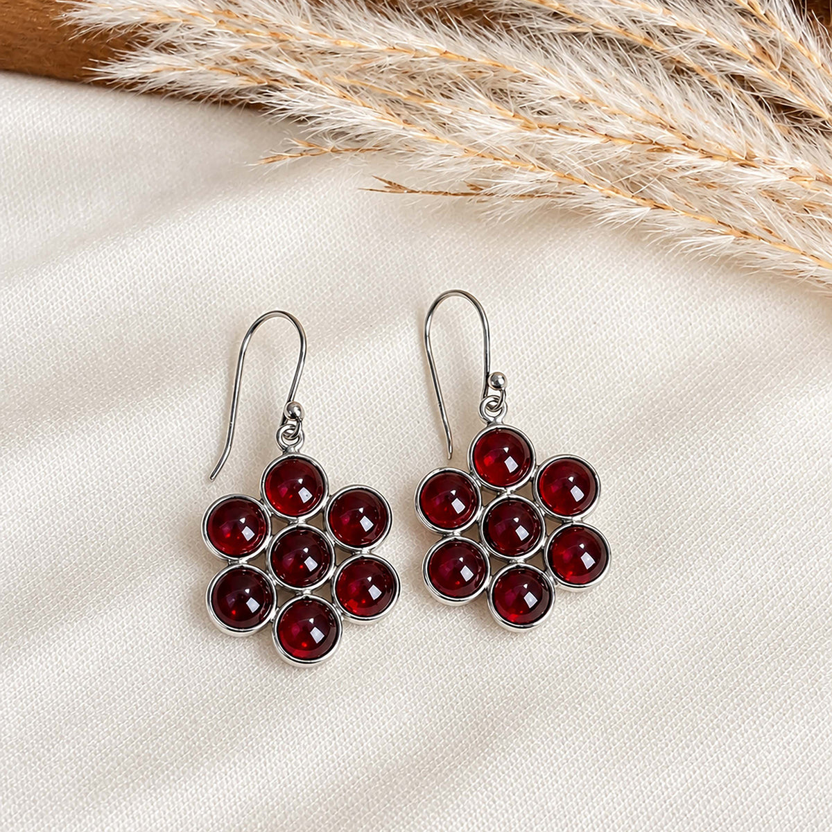 Kusuma - Garnet Silver Flower Cluster Earrings