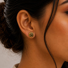 FUSIONARI 925 Sterling Silver Gold Plated Spiral Round Oxidised Swirl Stud Earrings
