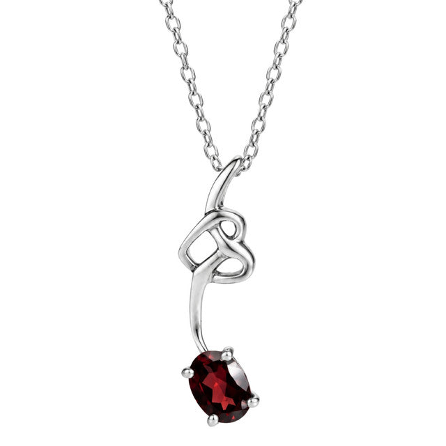 925 Sterling Silver Garnet Stone Scrollwork Pendant for Women