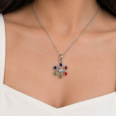 925 Silver Handmade Chakra Round Gemstone Pendant Multicolor Design