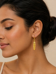 925 Sterling Silver Gold Plated Long Leaf Drop Earrings