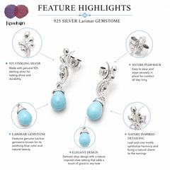 925 Sterling Silver Larimar Gemstone Drop Earrings for Women