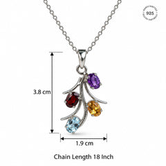 925 Silver Multistone Gemstone Oval Pendant Curved Floral Cluster Design