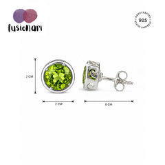 925 Sterling Silver Round Peridot Earrings Green Gemstone Studs for Women