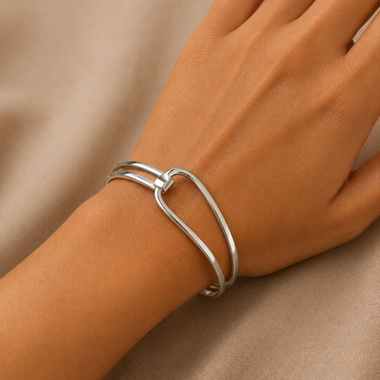 925 Silver Bangle Pull On Handmade Double Band Design with Secure Fitting