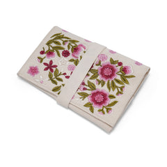 Handmade Jewelry Roll Bag, White Soft Suede Fabric with Pink Thread Embroidery
