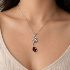 925 Sterling Silver Garnet Stone Scrollwork Pendant for Women