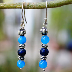Neeravi Chalcedony & Lapis Silver Earrings