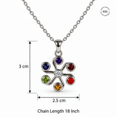925 Silver Handmade Chakra Round Gemstone Pendant Multicolor Design