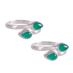 925 Silver Toe Rings with 4 drop shape Green Onyx gemstones set in bezel setting in oxidised finish made in traditional comfortable design.