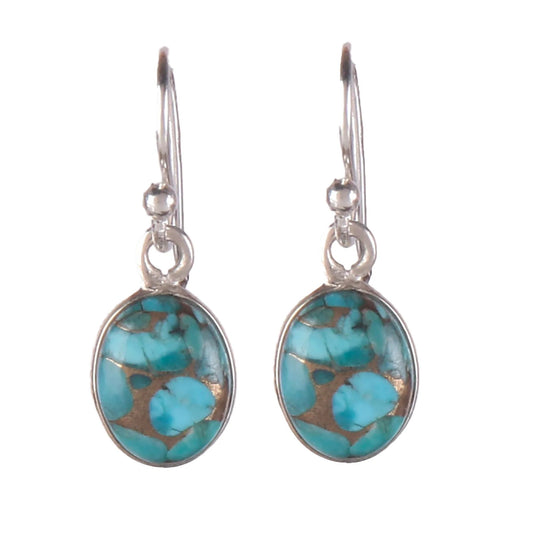 925 Silver Earrings with oval Turquoise stone handmade in bezel setting with ball earwire