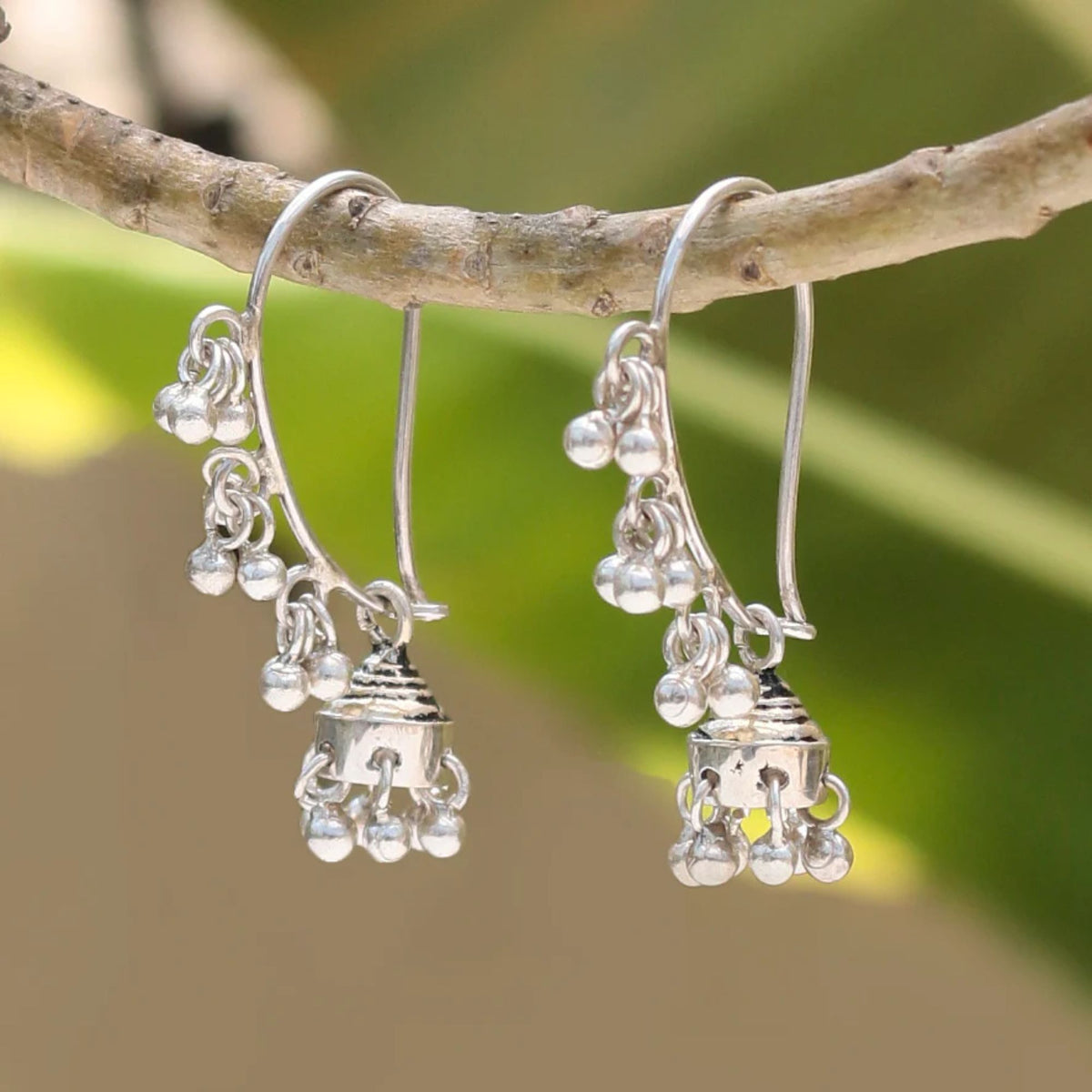 925 Silver Earrings "Mango Jhumka" Traditional design with Modern touch with tiny silver bells.