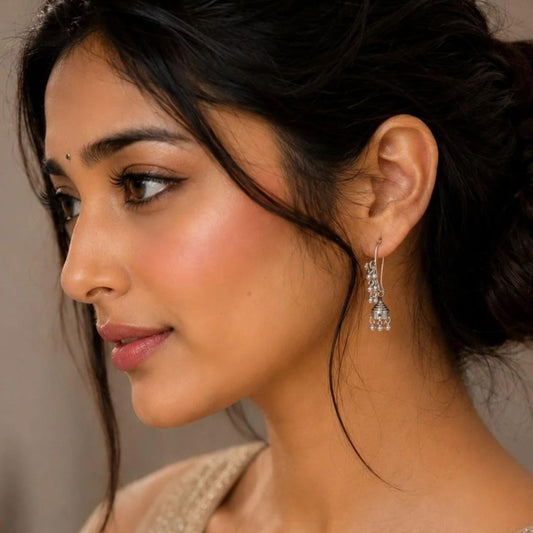 925 Silver Earrings "Mango Jhumka" Traditional design with Modern touch with tiny silver bells.