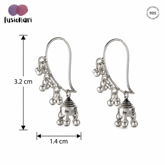 925 Silver Earrings "Mango Jhumka" Traditional design with Modern touch with tiny silver bells.