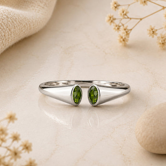 925 Sterling Silver Peridot Gemstone Open Band Ring for Women