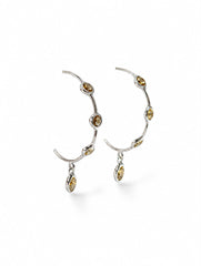 925 Sterling Silver Citrine Stone Hoop Earrings Gemstone Drop Jewelry