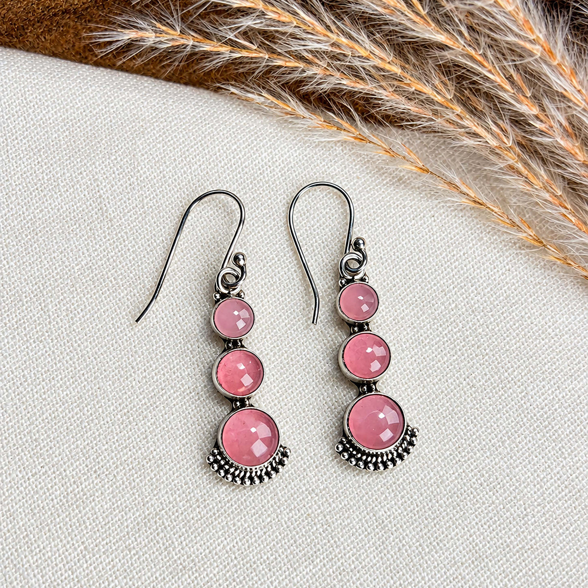 Valli - Pink Chalcedony Drop Earrings