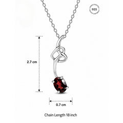 925 Sterling Silver Garnet Stone Scrollwork Pendant for Women