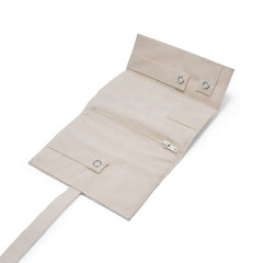 Handmade Jewelry Roll Bag, White Soft Suede Fabric with Pink Thread Embroidery