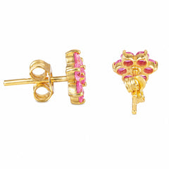 Chameli – Flower Ruby Gold-Plated Silver Stud Earrings