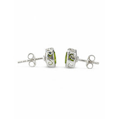 925 Sterling Silver Round Peridot Earrings Green Gemstone Studs for Women