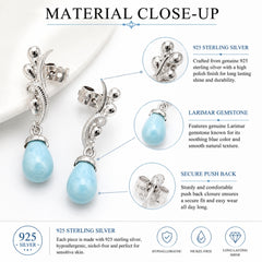 925 Sterling Silver Larimar Gemstone Drop Earrings for Women