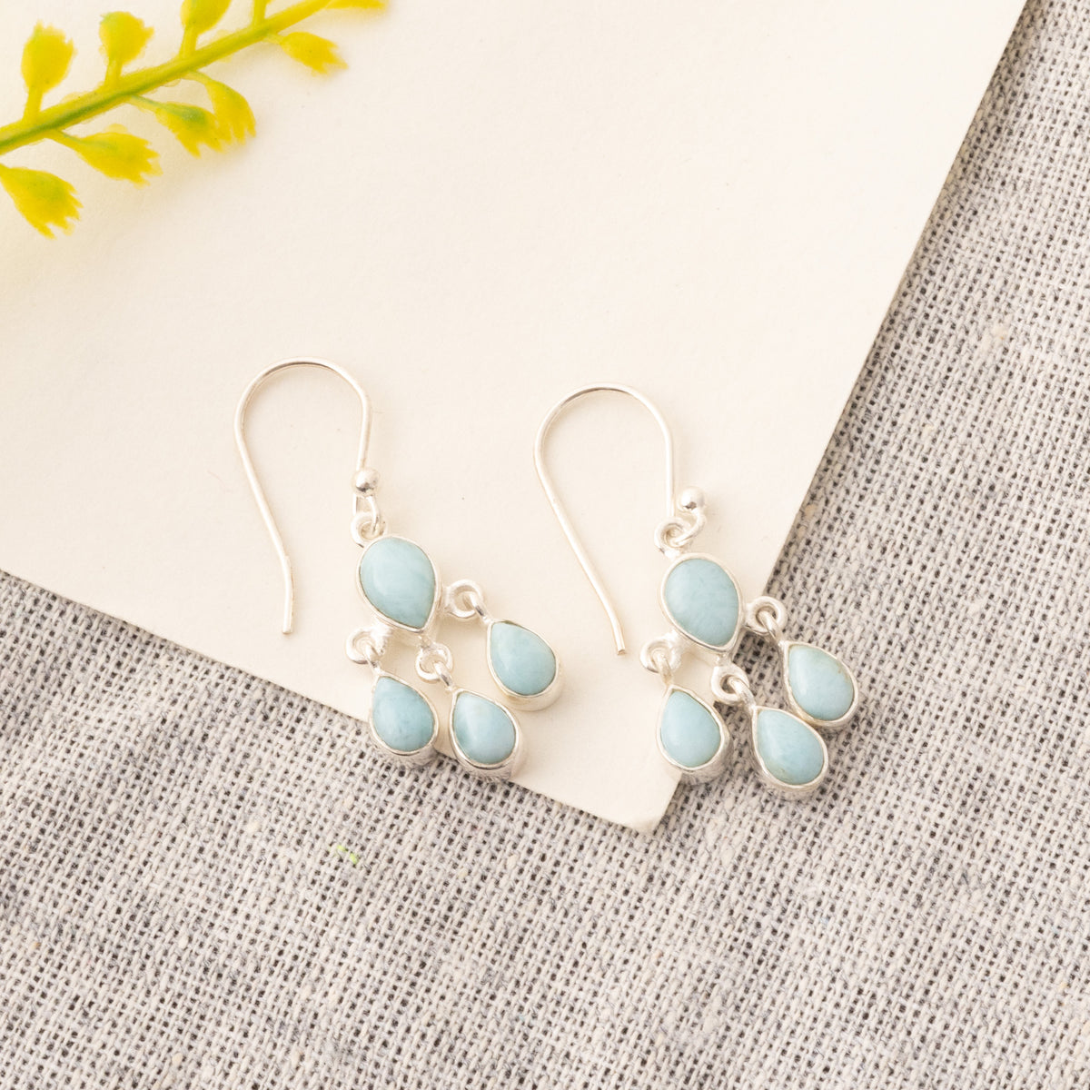Fusionari 925 Sterling Silver Larimar Stone Earrings for Women | Handmade Minimalist Jewelry | Unique Healing Crystal Design |  Size 3.3x6 cm | 1 Pair