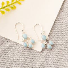 Fusionari 925 Sterling Silver Larimar Stone Earrings for Women | Handmade Minimalist Jewelry | Unique Healing Crystal Design |  Size 3.3x6 cm | 1 Pair