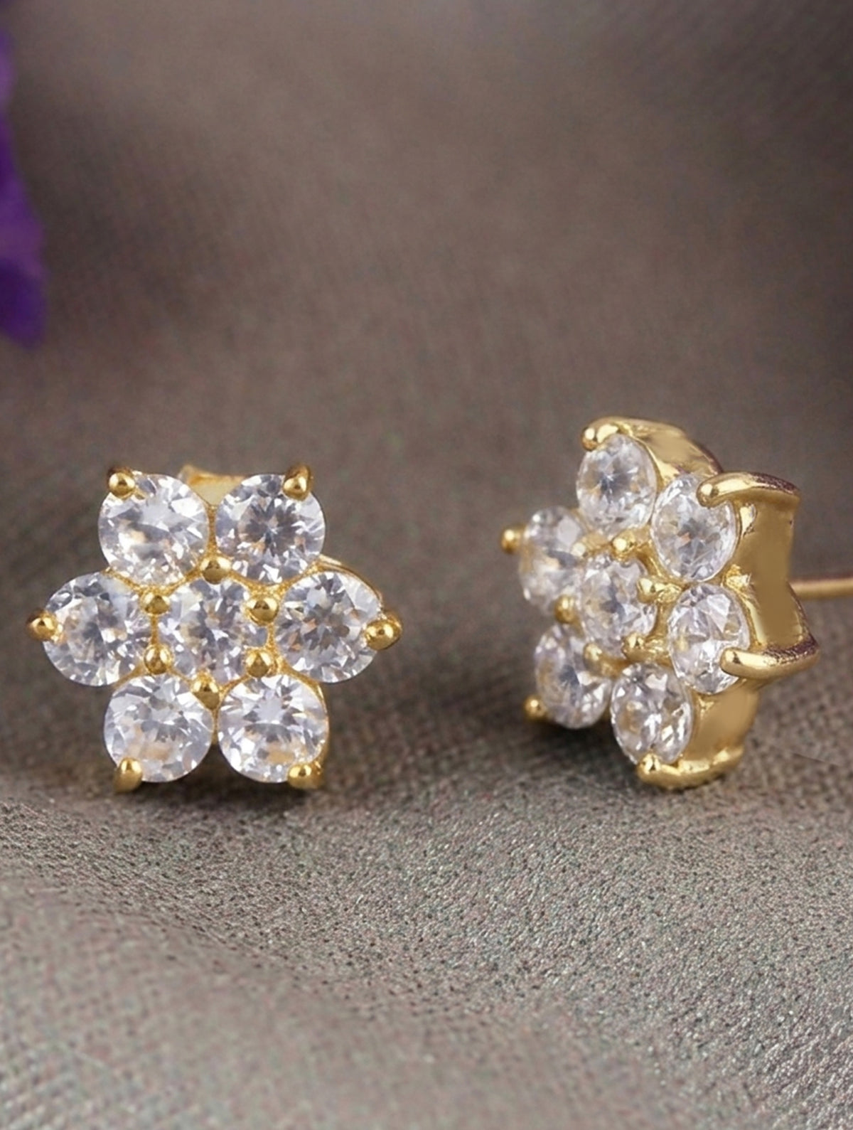 925 Sterling Silver Gold Plated AD Zircon Stud Earrings for Women | Gemstone Stud Eartop | Handmade Jewelry | Elegant Daily Wear Gift