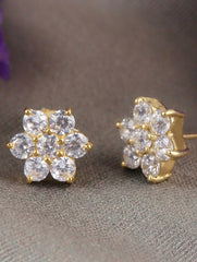 925 Sterling Silver Gold Plated AD Zircon Stud Earrings for Women | Gemstone Stud Eartop | Handmade Jewelry | Elegant Daily Wear Gift