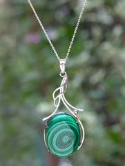 925 Sterling Silver Malachite Pendant With 18 Inch Chain Handmade Gemstone Necklace for Women Elegant Jewelry Gift