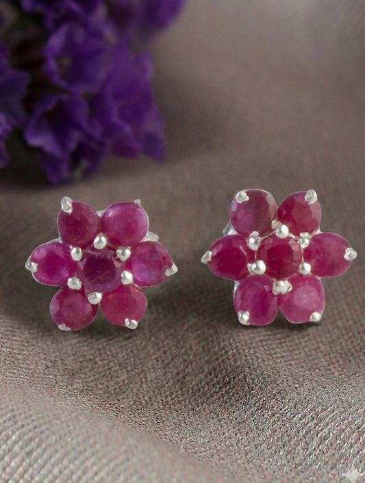 925 Sterling Silver Ruby Stud Earrings for Women | Gemstone Stud Eartop | Handmade Silver Jewelry | Elegant Daily Wear Gift