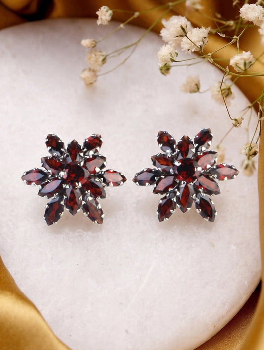 925 Sterling Silver Garnet Stud Earrings for Women | Gemstone Earrings | Handmade Silver Jewelry | Elegant Daily Wear Gift
