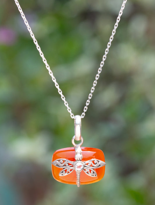 925 Sterling Silver Carnelian Pendant With 18 Inch Chain Handmade Gemstone Necklace for Women Elegant Jewelry Gift