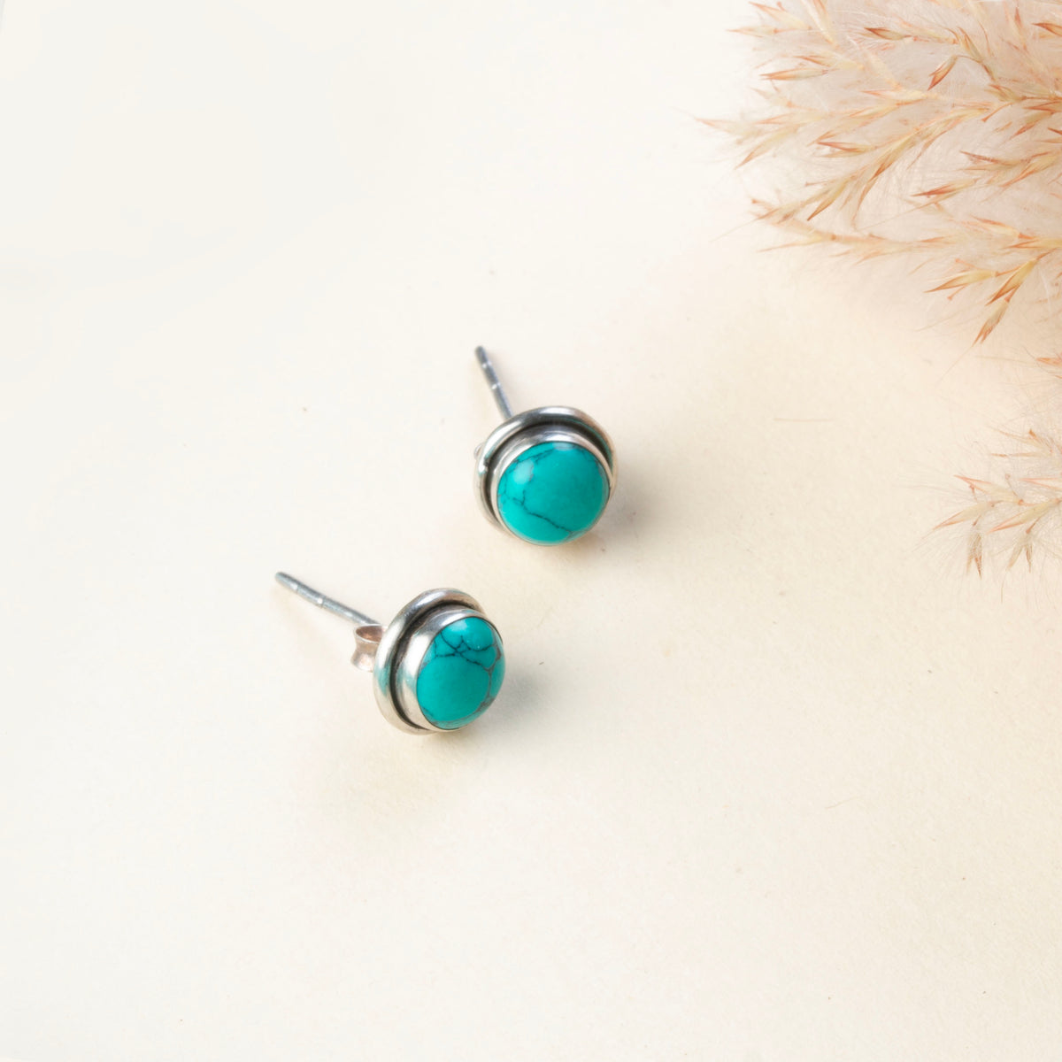 925 Sterling Silver Turquoise Eartops for Women |  Gemstone Stud Earrings | Minimal Daily Wear Silver Jewelry Gift
