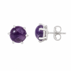 925 Silver Amethyst Stud Earrings – Elegant Round Design for Women & Girls
