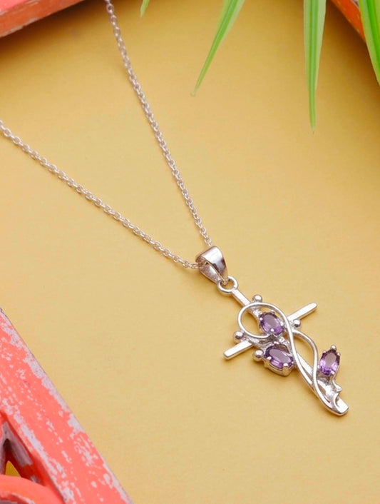 925 Sterling Silver Amethyst Pendant With 18 Inch Chain Handmade Gemstone Necklace for Women Elegant Jewelry Gift