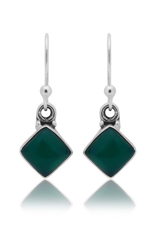 Fusionari 925 Sterling Silver Green Onyx Earrings for Women | Gemstone Jewelry | Handcrafted Boho Gift