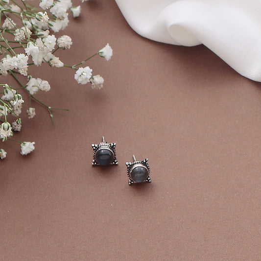 Fusionari 925 Sterling Silver Labradorite Eartops for Women | Blue Gemstone Jewelry | Handcrafted Minimal Design