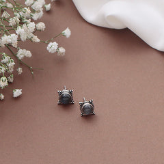 Fusionari 925 Sterling Silver Labradorite Eartops for Women | Blue Gemstone Jewelry | Handcrafted Minimal Design
